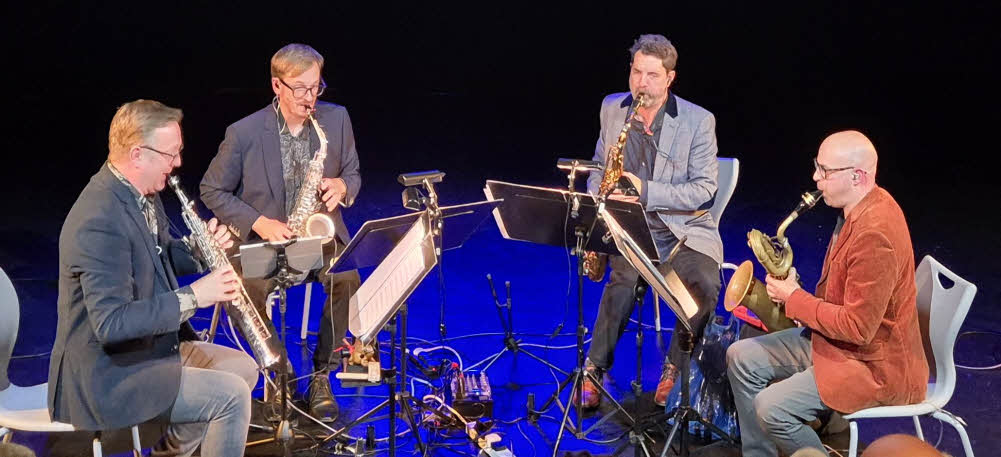 The seated quartet in performance