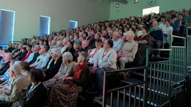 A view of the sell-out audience in tiered rows at Prestfelde School